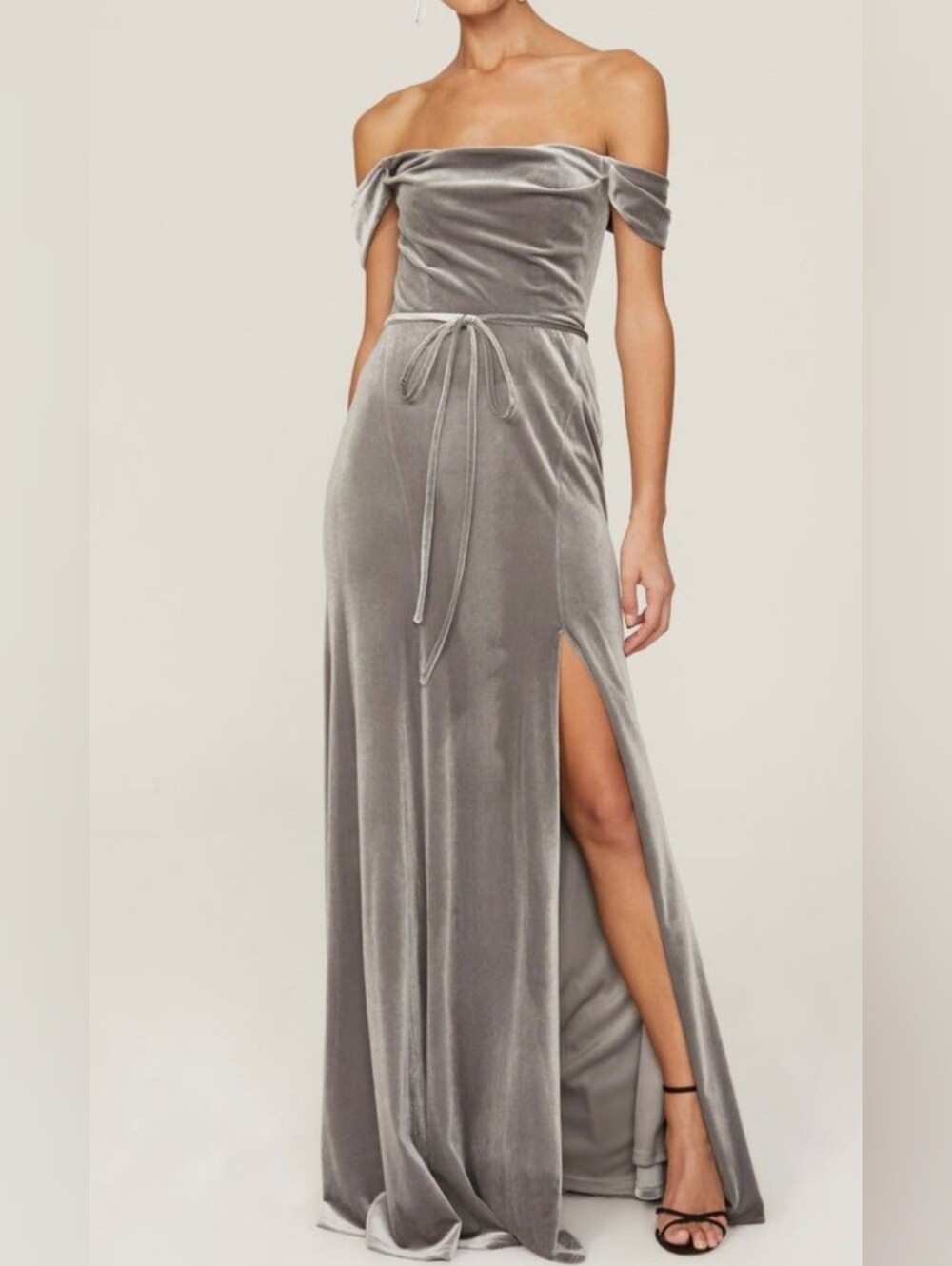 Venosa Cowl Neck Velvet Maxi Gown in Slate Gray